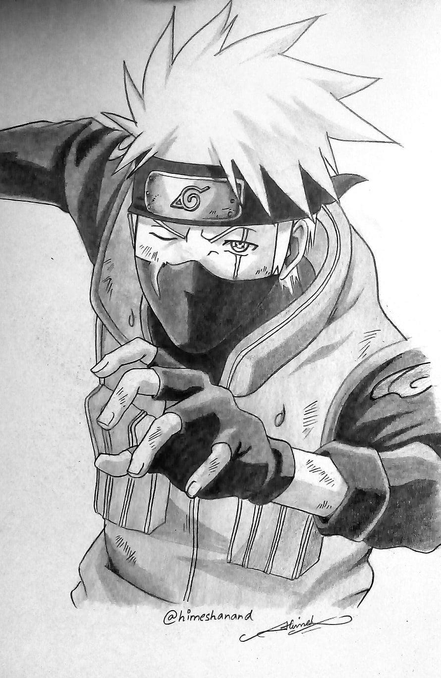 Pencil Sketch of Kakashi Hatake Performing Hand Signs HD phone wallpaper