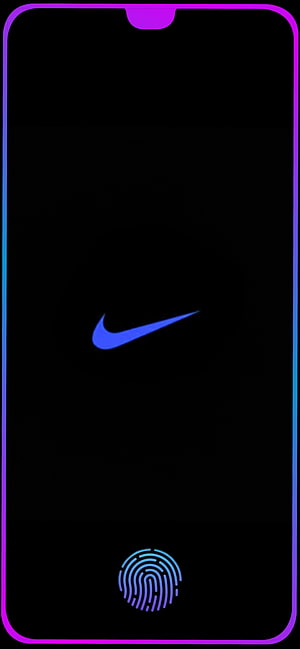 Nike Swoosh Logo with Neon Fingerprint and Gradient Border on Black Background HD phone wallpaper