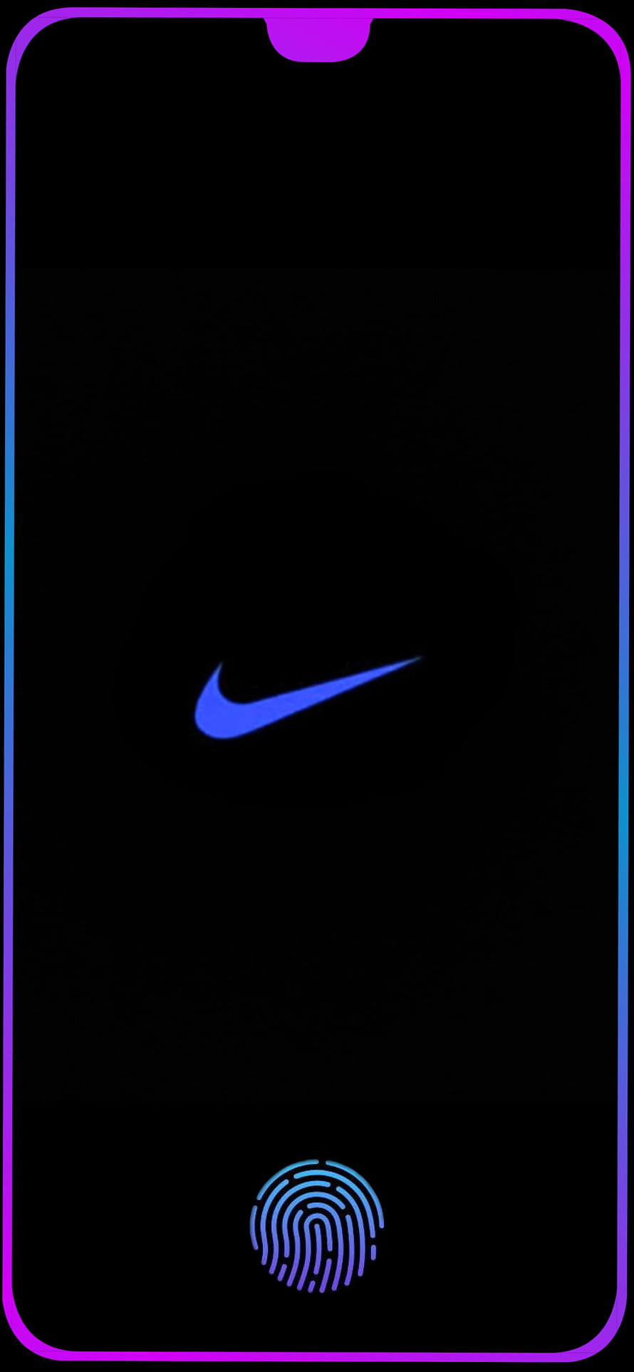 Nike Swoosh Logo with Neon Fingerprint and Gradient Border on Black Background HD phone wallpaper
