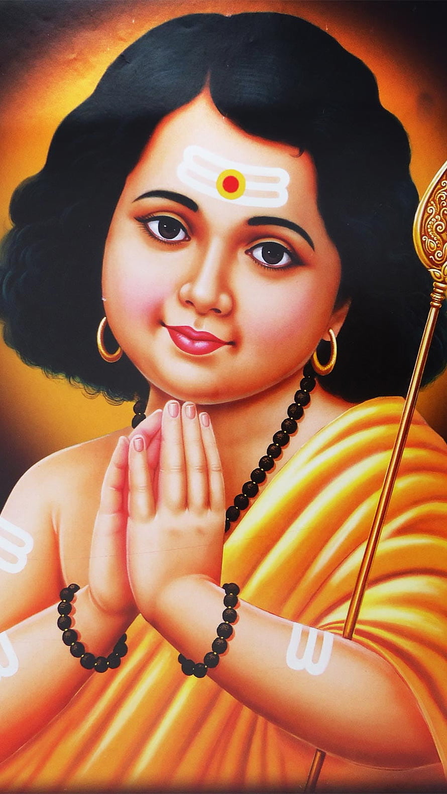 Sri Chaitanya Mahaprabhu Portrait with Praying Hands and Golden Staff HD phone wallpaper