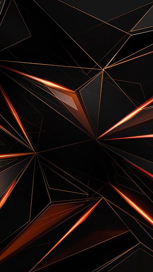 Abstract Geometric Black Background With Glowing Orange Lines HD phone wallpaper
