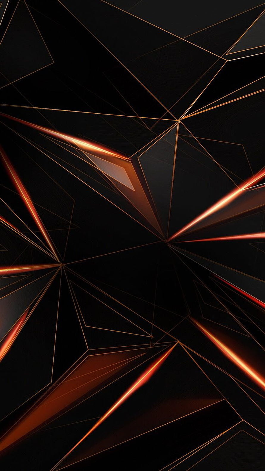 Abstract Geometric Black Background With Glowing Orange Lines HD phone wallpaper