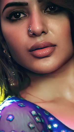 Samantha Akkineni Close-Up Portrait with Nose Ring and Sequined Attire HD phone wallpaper