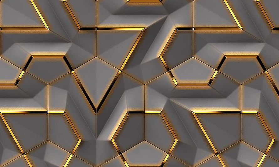 Abstract 3D Geometric Pattern With Gold Hexagonal Accents HD wallpaper