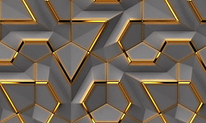 Abstract Geometric Pattern With Gold Lines And Grey Facets HD wallpaper