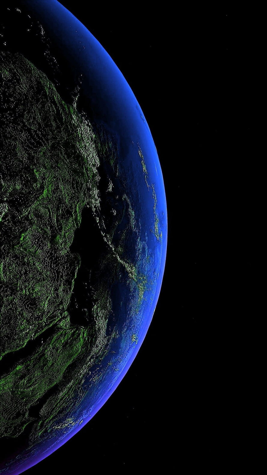 Earth From Space At Night With City Lights And Blue Atmosphere HD phone wallpaper