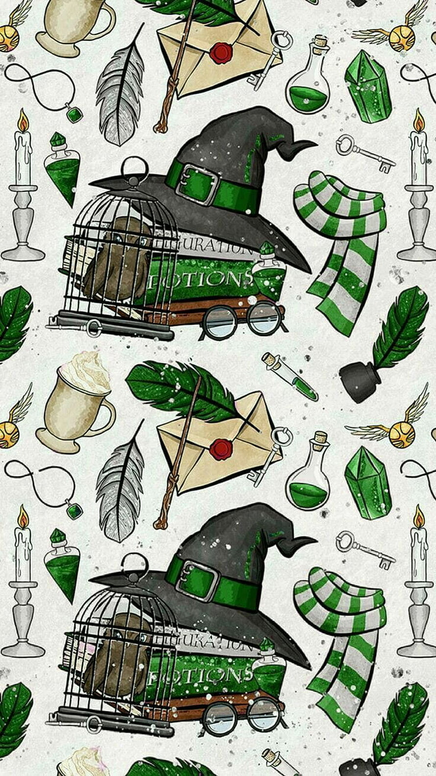 Harry Potter Slytherin House Magical Pattern Wallpaper HD phone wallpaper