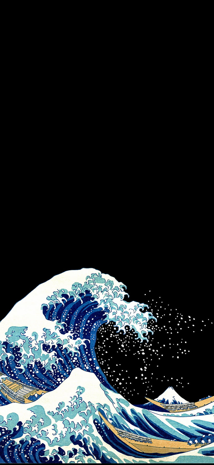 Great Wave off Kanagawa Japanese Ukiyo-e Print on Black Background HD phone wallpaper