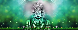 Lord Ayyappa Digital Art Wallpaper with Green Floral Background HD wallpaper