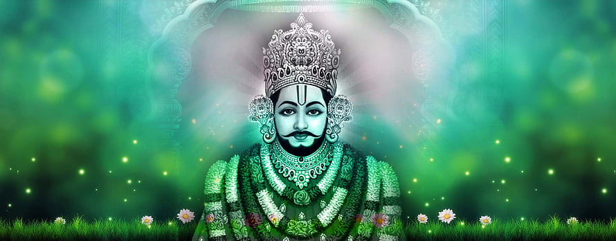 Lord Ayyappa Digital Art Wallpaper with Green Floral Background HD wallpaper