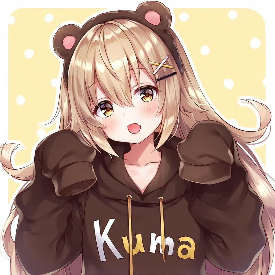 Kawaii Anime Girl in Brown Bear Hoodie with Blonde Hair and Hair Clips HD phone wallpaper