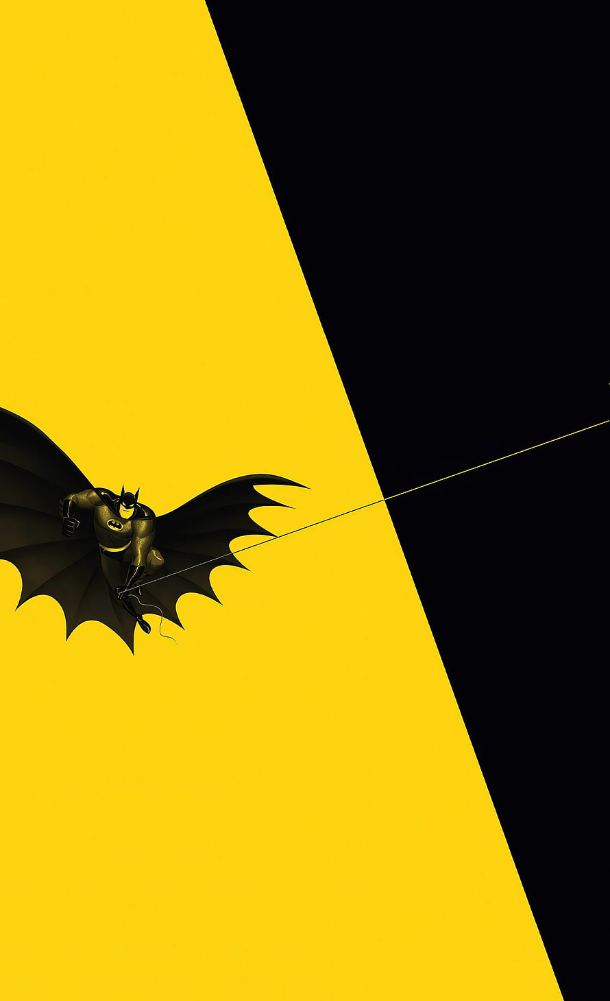 Batman Soaring Through a Bold Yellow and Black Minimalist Composition, Minimal, superhero, batman, flying HD phone wallpaper