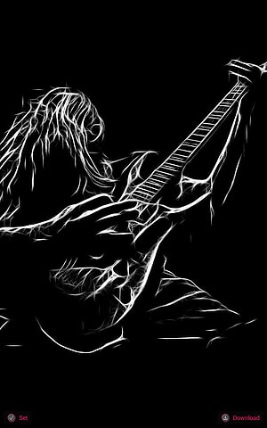 Electric Guitarist Silhouette in High-Contrast Black and White Line Art Style HD phone wallpaper