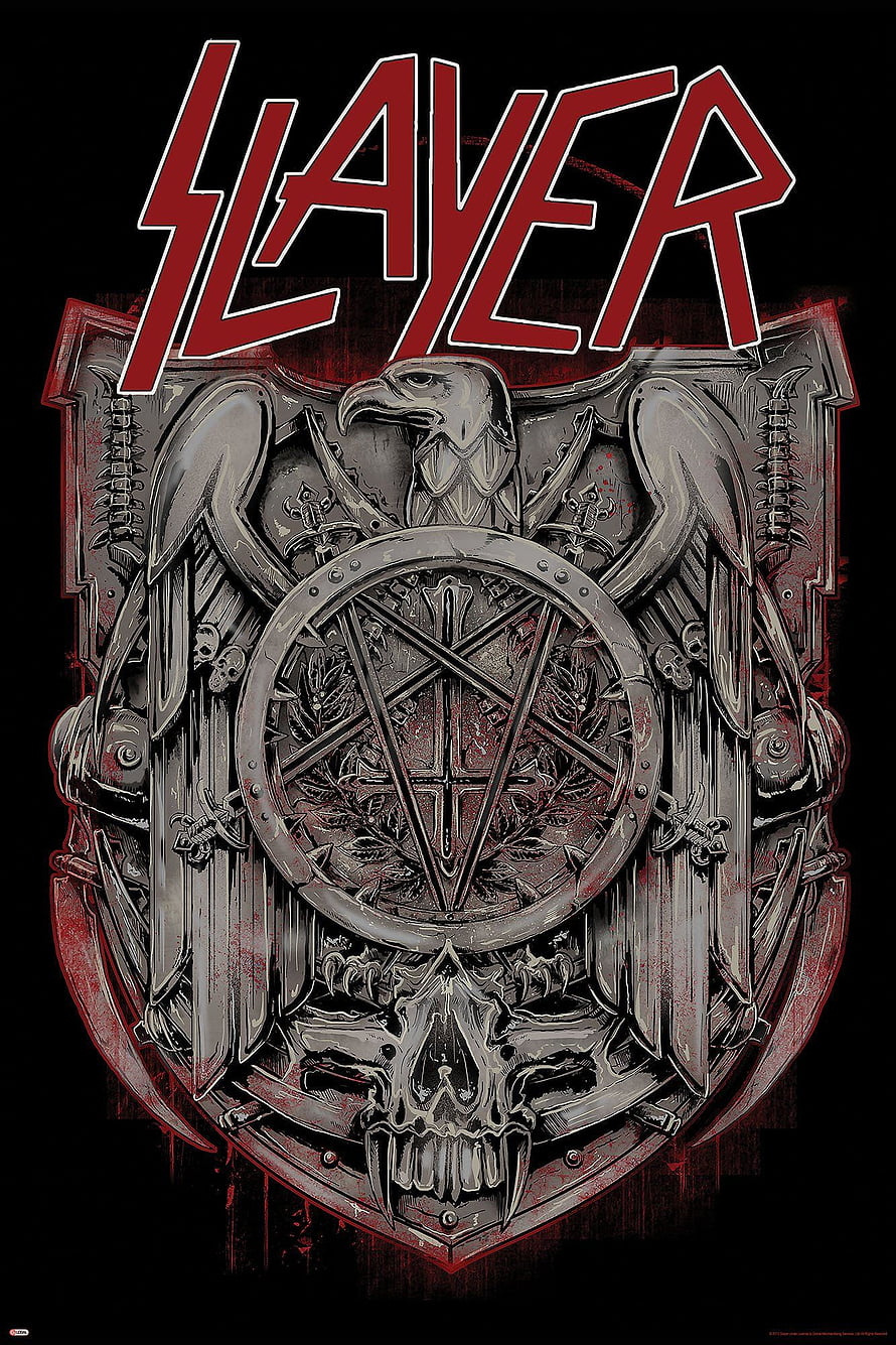 Slayer Heavy Metal Band Emblem Poster with Eagle and Skull Design HD phone wallpaper