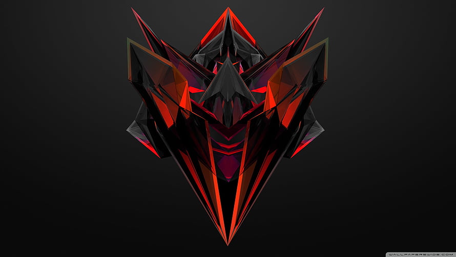 Aggressive Red and Black Geometric Crystal Mask on Dark Background HD wallpaper