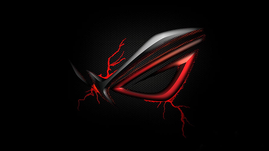 Asus ROG Gaming Logo with Red Glowing Cracks on Black Hexagonal Background HD wallpaper