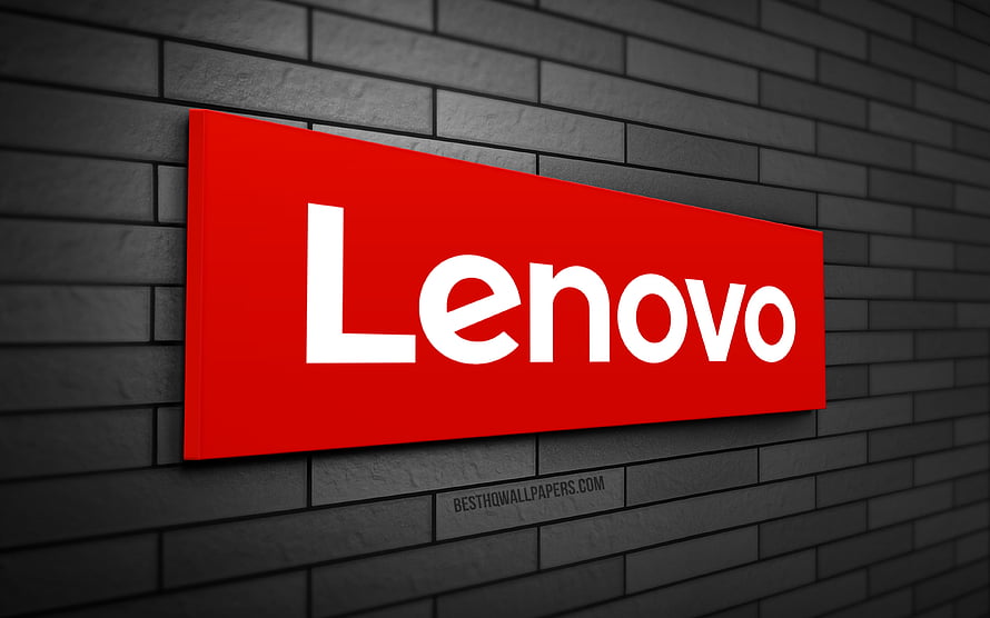 Lenovo Logo on Red Sign Against Dark Brick Wall Background HD wallpaper