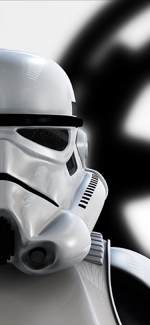 Star Wars Stormtrooper Helmet Close-Up Portrait in High Contrast Black and White HD phone wallpaper