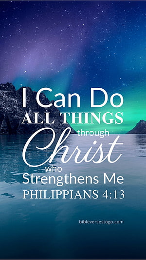 Philippians 4:13 Bible Verse Quote Over Northern Lights and Mountain Lake HD phone wallpaper