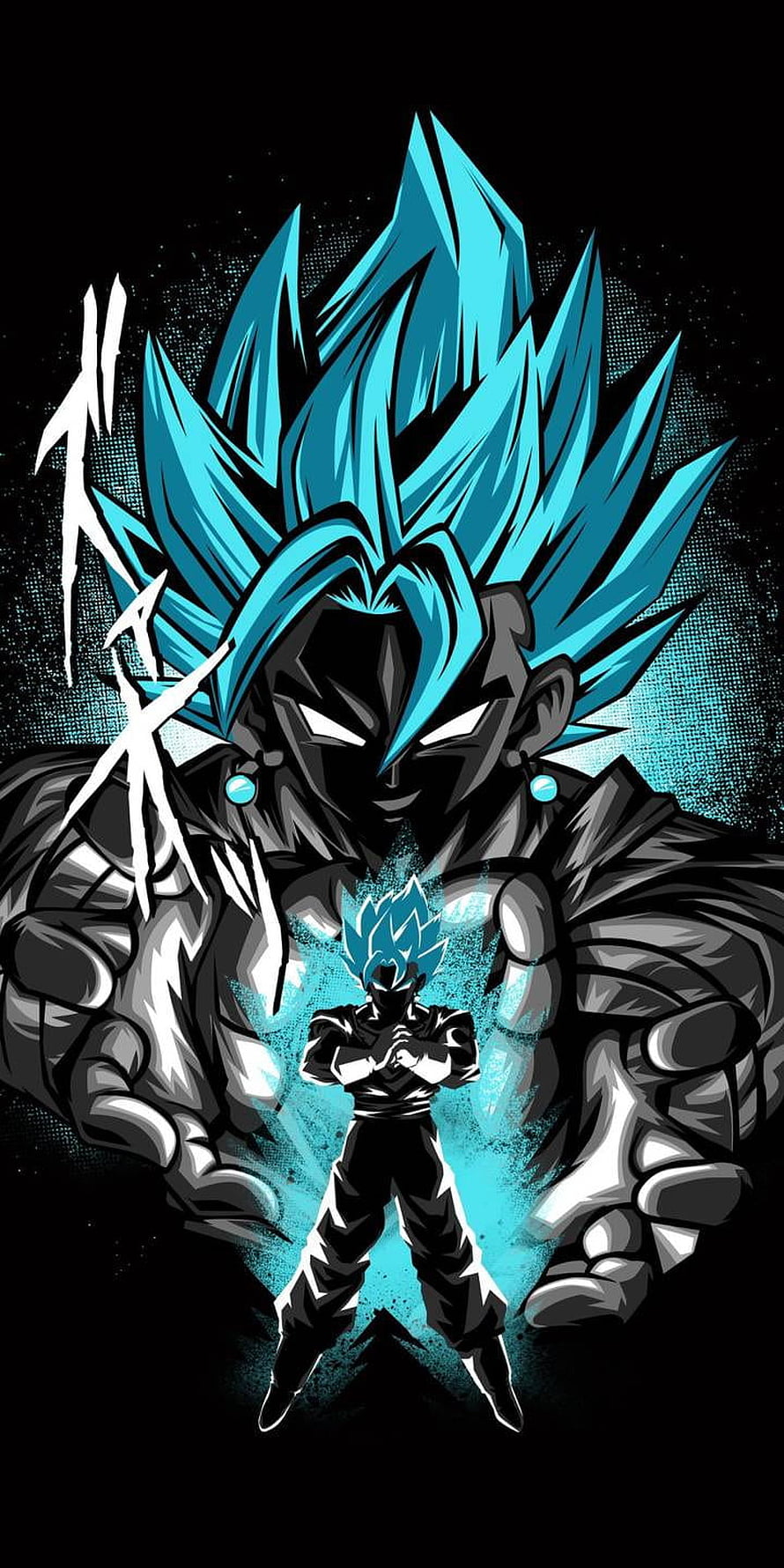 Vegito Super Saiyan Blue Anime Character Artwork with Cyan Aura HD phone wallpaper