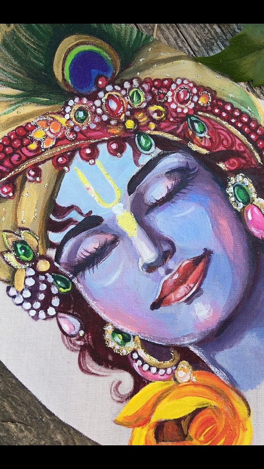 Krishna Devotional Portrait with Ornate Jeweled Crown and Peacock Feather HD phone wallpaper
