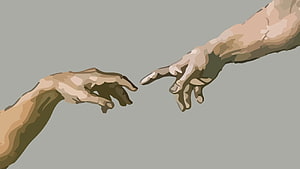 Digital Art Interpretation of The Creation of Adam by Michelangelo HD wallpaper
