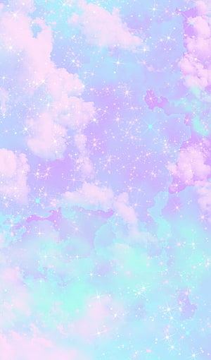 Dreamy Pastel Sky With Fluffy Clouds And Sparkling Stars HD phone wallpaper
