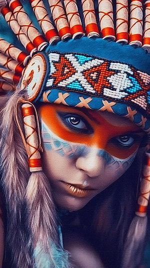 Native American Woman Portrait with Beaded Headdress and Face Paint, For Android. For . MobileWallz: Native American Girl, Red Indian HD phone wallpaper