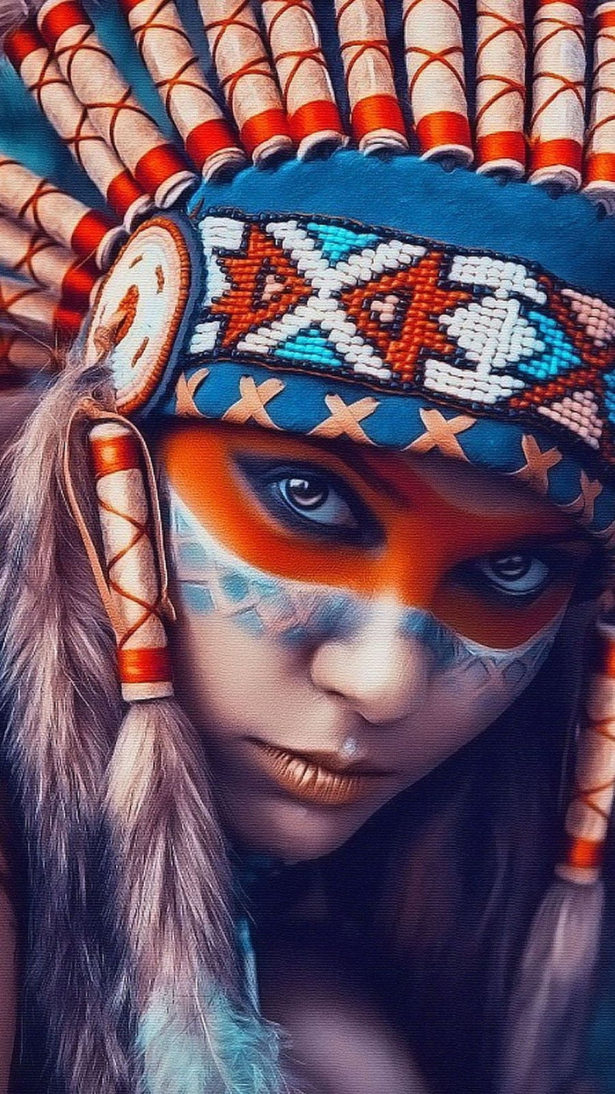 Native American Woman Portrait with Beaded Headdress and Face Paint, For Android. For . MobileWallz: Native American Girl, Red Indian HD phone wallpaper