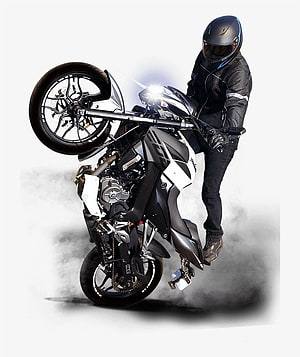 Motorcyclist performing a wheelie stunt on a sport bike with smoke effects HD phone wallpaper