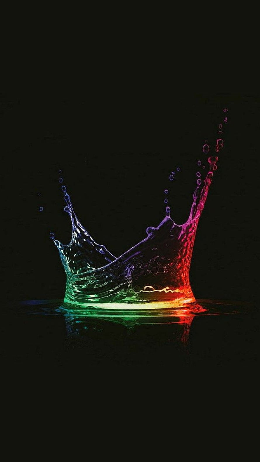 Vibrant Rainbow Water Splash Crown on Black Background HD phone wallpaper
