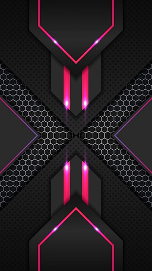 Abstract Neon Pink Geometric Pattern With Black Honeycomb Texture And Glowing Lines HD phone wallpaper
