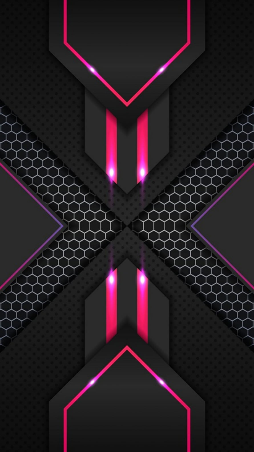 Abstract Neon Pink Geometric Pattern With Black Honeycomb Texture And Glowing Lines HD phone wallpaper