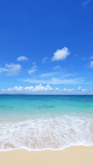 Tropical Beach With Turquoise Water, White Sand, and Blue Sky HD phone wallpaper