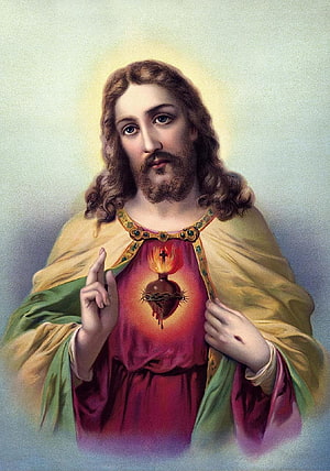 Sacred Heart of Jesus Religious Art Portrait with Halo and Blessing Gesture HD phone wallpaper
