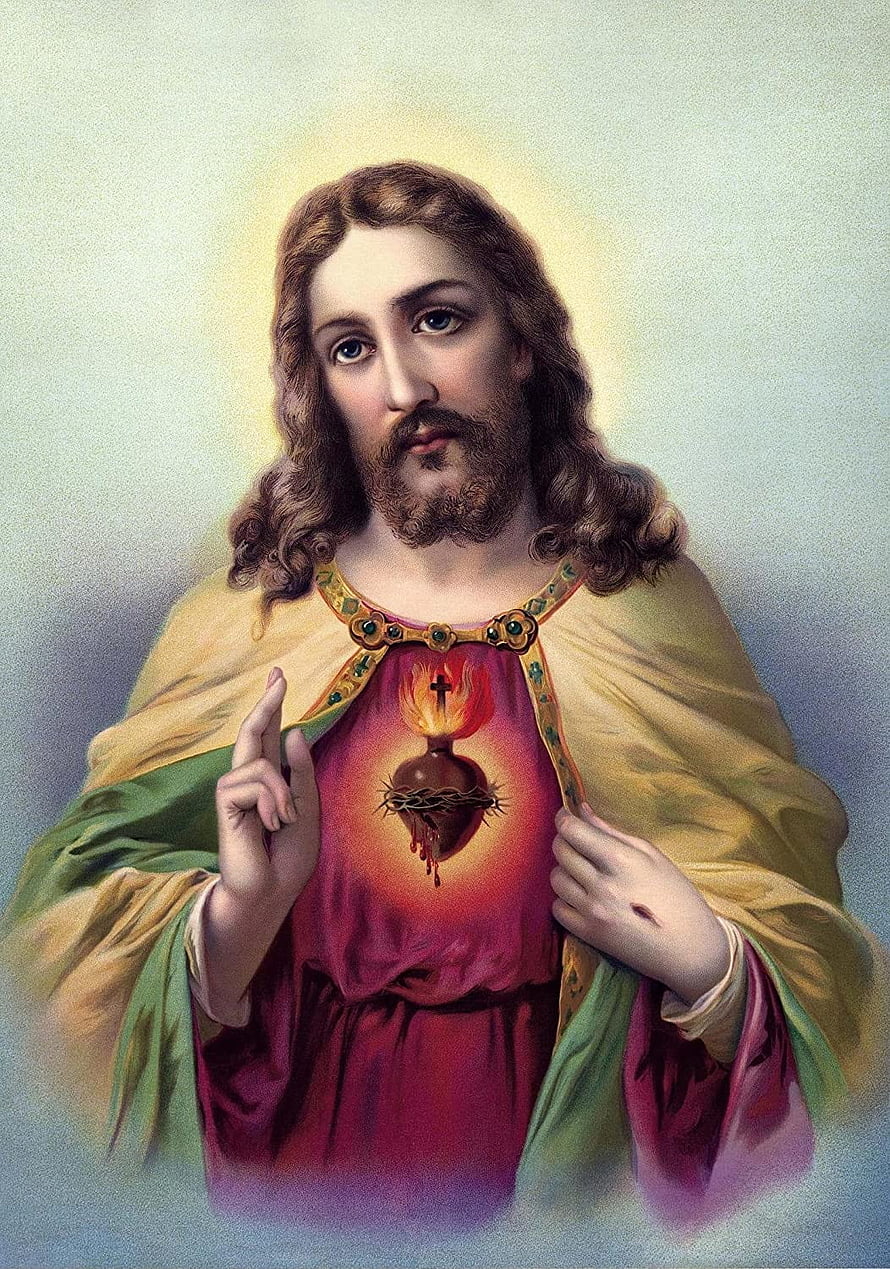 Sacred Heart of Jesus Religious Art Portrait with Halo and Blessing Gesture HD phone wallpaper