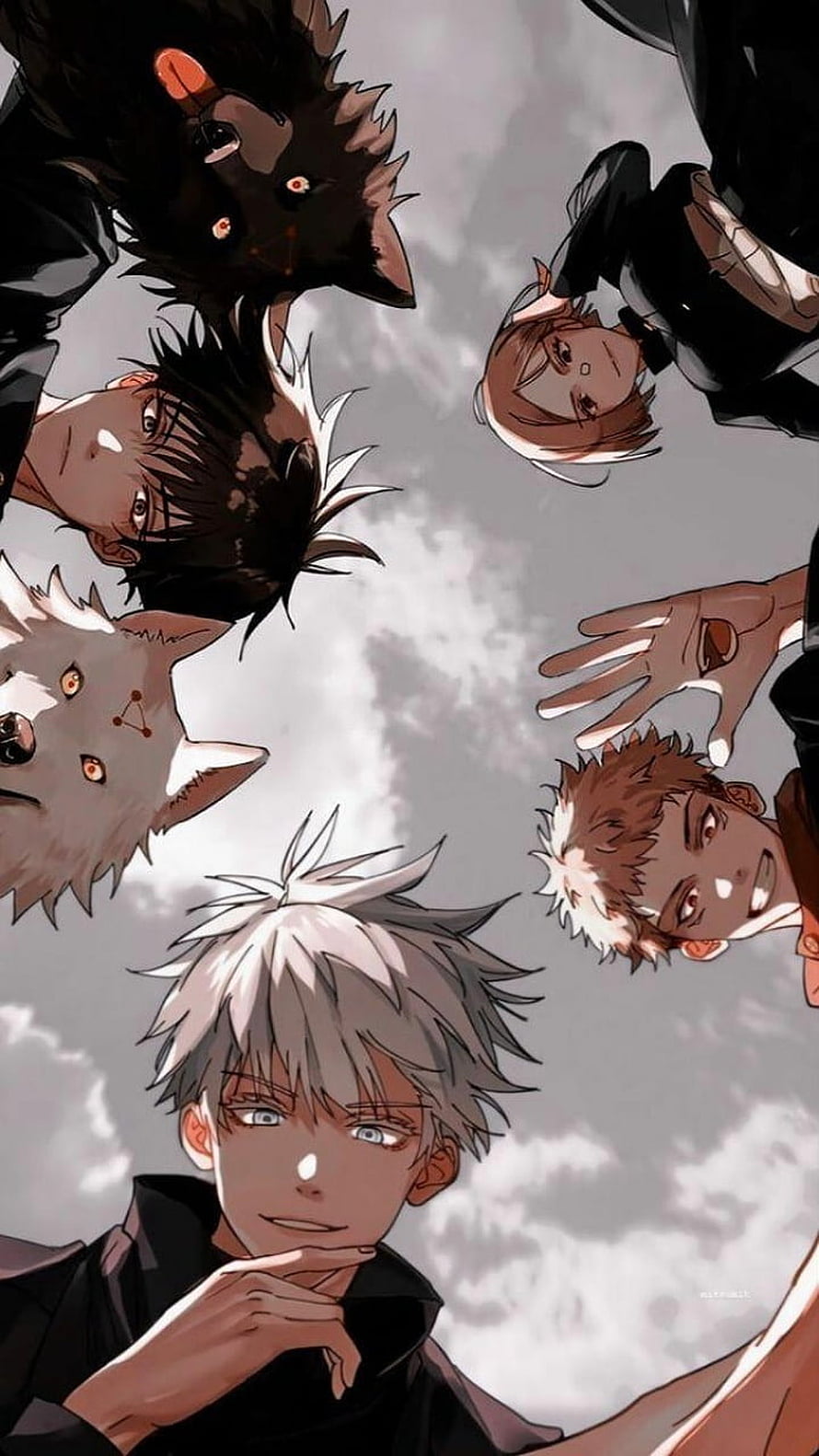 Gojo Satoru and Jujutsu Kaisen Characters Looking Down Anime Wallpaper HD phone wallpaper