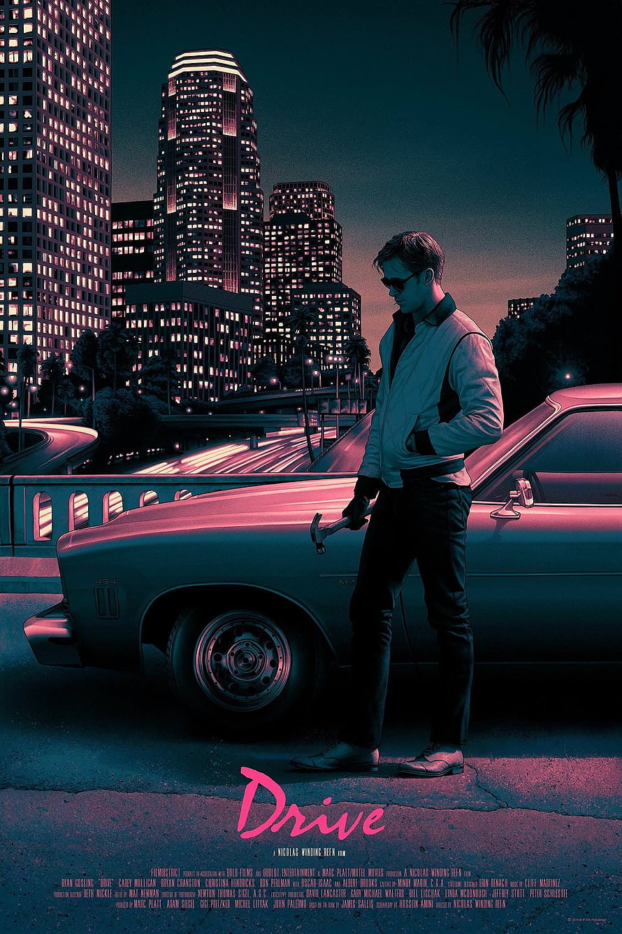 Drive Movie Poster Ryan Gosling Neon Cityscape HD phone wallpaper