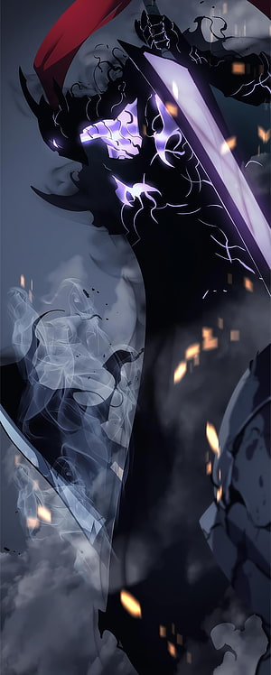Dark Fantasy Warrior With Glowing Purple Eyes And Massive Sword HD phone wallpaper