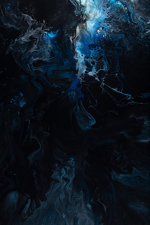 Abstract Blue and Black Fluid Art with Swirling Ink Patterns and Cosmic Nebula Texture HD phone wallpaper