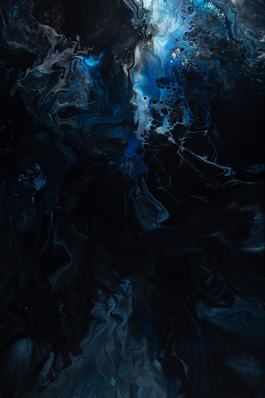 Abstract Blue and Black Fluid Art with Swirling Ink Patterns and Cosmic Nebula Texture HD phone wallpaper