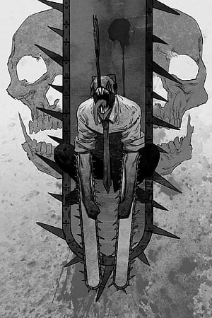 Chainsaw Man Denji Sitting on Spiked Cross with Skull Background, Chainsaw Man, Chainsawman, Manga HD phone wallpaper