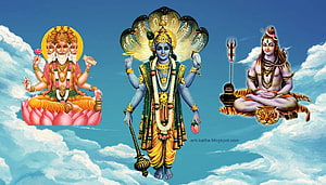 Hindu Tridev Deities Brahma Vishnu and Shiva in the Sky HD wallpaper