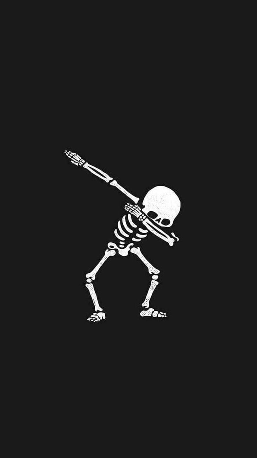 Minimalist Dancing Skeleton Illustration on Black Background HD phone wallpaper
