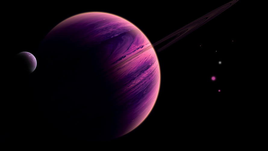 Vibrant Purple Gas Giant with Rings and Moons in Deep Space HD wallpaper