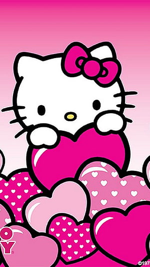 Hello Kitty Holding a Pink Heart Surrounded by Hearts HD phone wallpaper