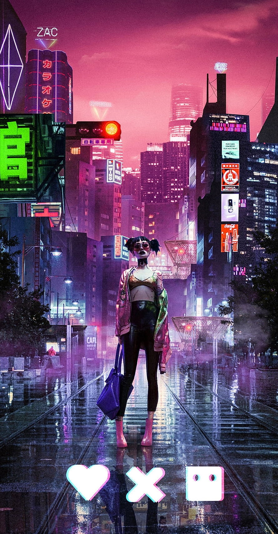 Cyberpunk Woman Walking Through Neon-Lit Rainy City Street in Love Death and Robots Style, Love death + robots HD phone wallpaper