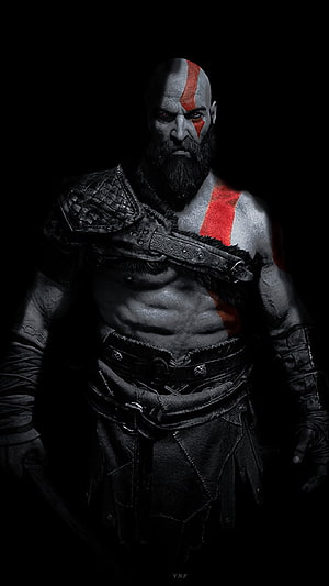 Kratos from God of War Ragnarok in Dark Armor with Red War Paint HD phone wallpaper