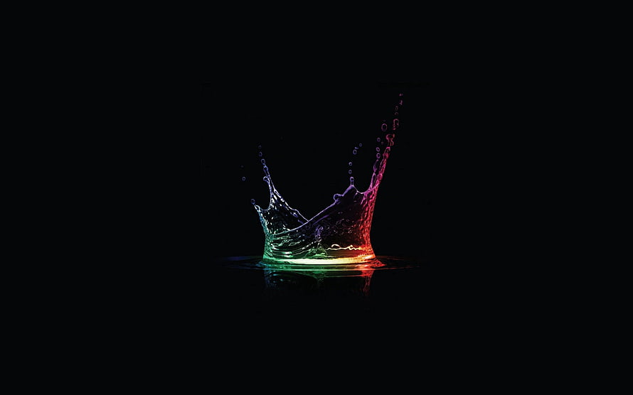 Vibrant Rainbow Water Splash Crown on Black Background HD wallpaper