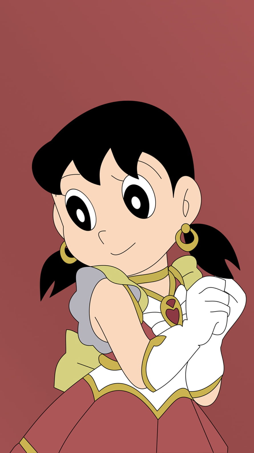 Shizuka from Doraemon in a Fantasy Princess Costume with Pigtails and Gold Jewelry HD phone wallpaper